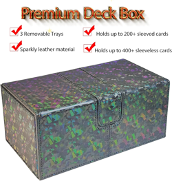 Card Deck Box for 200+ Sleeved Cards, Laser Leather Trading Card Storage Case wi - Image 5