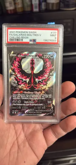 2021 POKEMON SWORD & SHIELD CHILLING REIGN FULL ART/GALARIAN MOLTRES V PSA 9 - Image 2