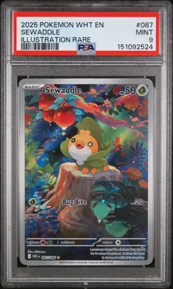 2025 POKEMON WHT EN-WHITE FLARE ILLUSTRATION RARE #087 SEWADDLE PSA 9 - Image 1