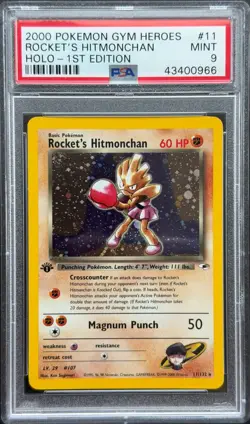 Pokemon 1st Edition Rocket's Hitmonchan 011/132 - PSA 9 MINT - Gym Heroes Holo - Image 1