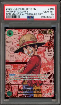 One Piece CCG Monkey.D.Luffy Red Manga Alternate Art OP13-118 PSA 10 Gem Mint - Image 1