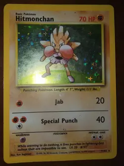 Pokemon TCG Hitmonchan Holo Card Base Set 7/102 Rare Collectible Card Pokemon - Image 1