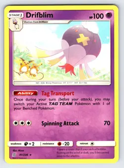 Drifblim 81/236 2019 S&M Unified Minds Pokemon Card Nintendo Non Holo Rare - Nm - Image 1
