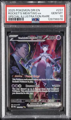 2025 POKEMON DRI EN-DESTINED RIVALS #231 TEAM ROCKET'S MEWTWO EX PSA 10 - Image 1