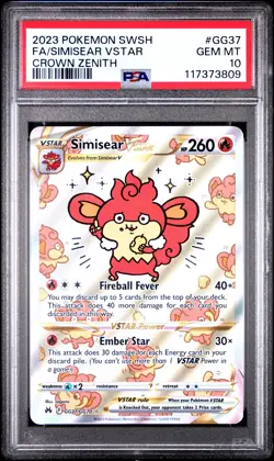 2023 POKEMON SWORD & SHIELD CROWN ZENITH #GG37 FULL ART/SIMISEAR VSTAR PSA 10 - Image 1
