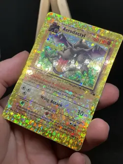 Areodactyl 16/62 Rare Pokemon Gold Holo Prism Sticker Vending Card TCG Fossil - Image 3