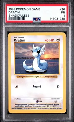 PSA 1 Dratini Shadowless Base Set #26 1999 Pokemon WoTC PR - Image 1