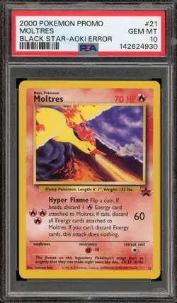 Pokemon Moltres Movie 2000 Black Star Promo #21 AOKI ERROR PSA 10 Gem Mint - Image 1