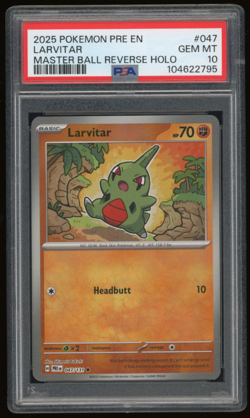 2025 POKEMON SV PRE EN #047/131 LARVITAR MASTER BALL REVERSE HOL0 PSA 10 - Image 1