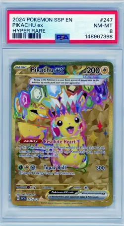 2024 Pokemon Surging Sparks Pikachu ex Hyper Rare #247 PSA 8 NM - Image 1