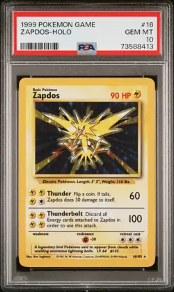 1999 Pokemon Game #16 Zapdos Holo 016/102 PSA 10 - Image 1