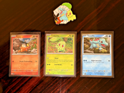 Pokemon TCG Ascended Heroes Promos Totodile, Tepig, Chikorita + Pin Badge. - Image 1