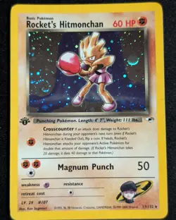 1st Edition Rocket's Hitmonchan 11/132 Gym Heroes 2000 WOTC Pokemon HP SWIRL - Image 1