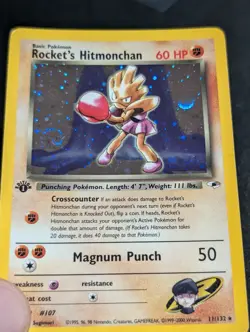 1st Edition Rocket's Hitmonchan 11/132 Gym Heroes 2000 WOTC Pokemon HP SWIRL - Image 4