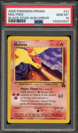 Pokemon Moltres Movie 2000 Black Star Promo #21 AOKI ERROR PSA 10 Gem Mint - Image 1