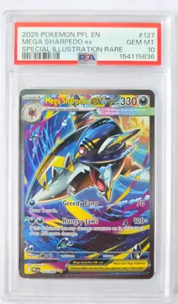 2025 POKEMON PFL EN #127 MEGA SHARPEDO ex SPECIAL ILLUSTRATION RARE PSA 10 - Image 1