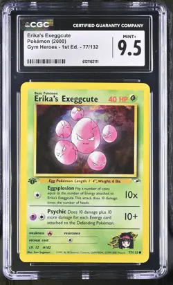CGC 9.5 MINT+ Erika's Exeggcute Gym Heroes 1st Edition 77/132 Pokemon Card - Image 1