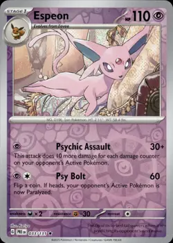 Espeon | 33 | Pokemon | Prismatic Evolutions | Reverse Holo | 50% off 2nd Item - Image 1