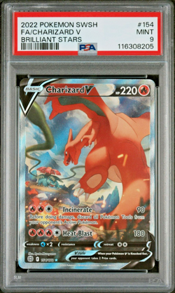 2022 POKEMON SWORD & SHIELD BRILLIANT STARS #154 FULL ART/CHARIZARD V PSA 9 - Image 1