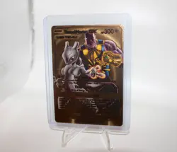 Pokemon 2024 Fan Art Gold Foil Card Thanos & Mewtwo Basic Tag Team Gx Hp 300 P1 - Image 1