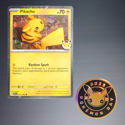 2026 POKEMON TCG PIKACHU COSMO HOLO 051/162 PROMO CARD + POKEMON DAY COIN - Image 1