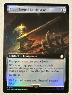 MTG / Bloodforged Battle-Axe / PIP / #481 / FOIL (Extended Art) / Rare / NM - Image 1
