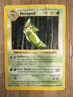 Pokemon TCG - Metapod 54/102 Common - WOTC Base Set Shadowless - DMG - Image 1