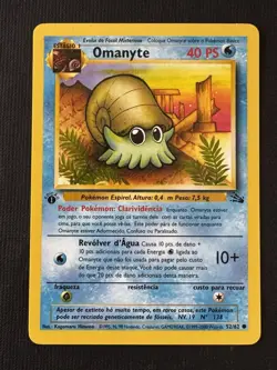 Pokemon Omanyte 52/62 Fossil 1st Edition Portuguese Regular Common 40HP Stage 1 - Image 1