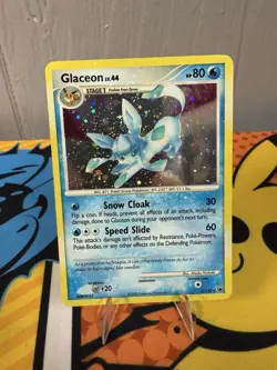 Swirled Pokemon TCG Glaceon LV.44 Holo Rare Card Majestic Dawn 5/100 Holo Bleed - Image 1