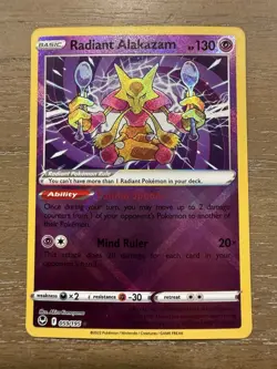 Radiant Alakazam 059/195 SWSH Silver Tempest Shiny Holo Rare Pokemon TCG 2022 NM - Image 1
