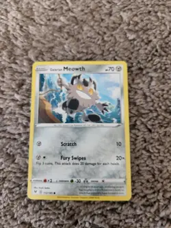 Galarian Meowth 112/185 (NM, Pokemon Card, Vivid Voltage, 2020, Metal, Common) - Image 1