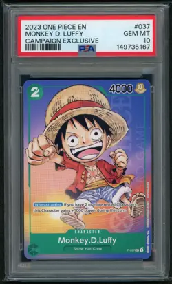 2023 ONE PIECE PROMOS 037 ENGLISH MONKEY D. LUFFY CAMPAIGN EXCLUSIVE PSA 10 - Image 1