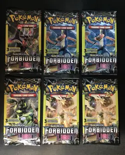 Pokemon TCG Sun & Moon Forbidden Light 3-Card Sealed Booster Pack Lot of 6 - Image 1