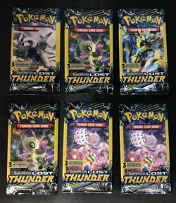 Pokemon TCG Sun & Moon Lost Thunder 3-Card Sealed Booster Pack Lot of 6 - Image 1