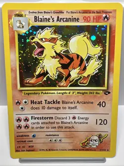 Blaine's Arcanine 1/131 Holo Gym Challenge Pokemon Card 2000, SWIRL! NM - Image 1