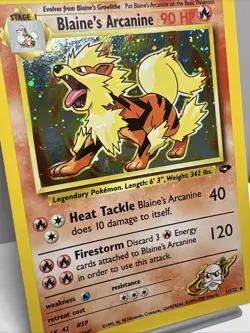 Blaine's Arcanine 1/131 Holo Gym Challenge Pokemon Card 2000, SWIRL! NM - Image 2