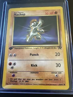 1st Edition Machop 59/82 Team Rocket Pokemon Card - Image 1