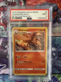 2019 Pokemon Sun Moon #5 Fire Dragon PSA 9 Mint Charizard Holo Detective Pikachu - Image 1