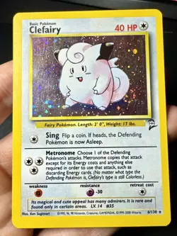 Pokemon Clefairy #6/130 Holo Rare Unlimited Edition Base Set 2 DOUBLE SWIRL🌀 - Image 1