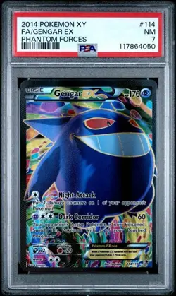 2014 POKEMON XY PHANTOM FORCES #114 FULL ART/GENGAR EX PSA 7 - Image 1