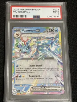 PSA 9 - 2025 POKEMON PRE EN PRISMATIC STAMPED SURPRISE 023 VAPOREON EX - Image 1