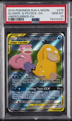 2019 POKEMON SUN & MOON UNIFIED MINDS #218 FULL ART/SLOWPOKE & PSYDUCK GX PSA 10 - Image 1