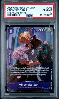 One Piece Vinsmoke Sanji Legacy of the Master Treasure Rare OP12-063 PSA 10 Gem - Image 1