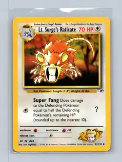Lt. Surge's Raticate 51/132 Uncommon Gym Heroes Unlimited Lightly Played - Image 1
