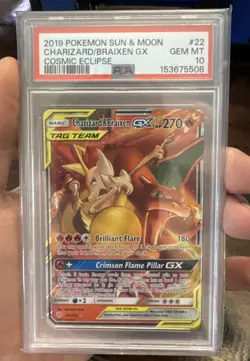 Pokemon Charizard & Braixen GX 22/236 Cosmic Eclipse Ultra Rare Holo PSA 10 - Image 1
