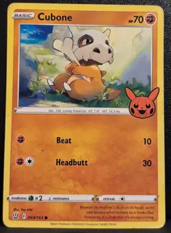 Cubone 069/163 Common Battle Styles Pokemon Moderately Played - Image 1