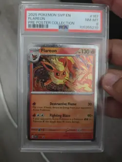 2025 POKEMON PRISMATIC EVOLUTIONS POSTER COLLECTION FLAREON PSA 8 - Image 1