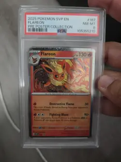 2025 POKEMON PRISMATIC EVOLUTIONS POSTER COLLECTION FLAREON PSA 8 - Image 2