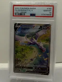 Pokemon TCG 2022 Aerodactyl V 180/196 Lost Origin Full Art Holo PSA 10 - Image 1