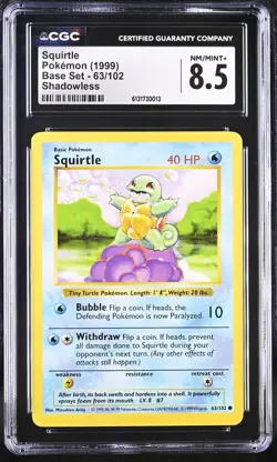 Squirtle 63/102 Base Set Shadowless CGC 8.5 Pokemon - Image 1